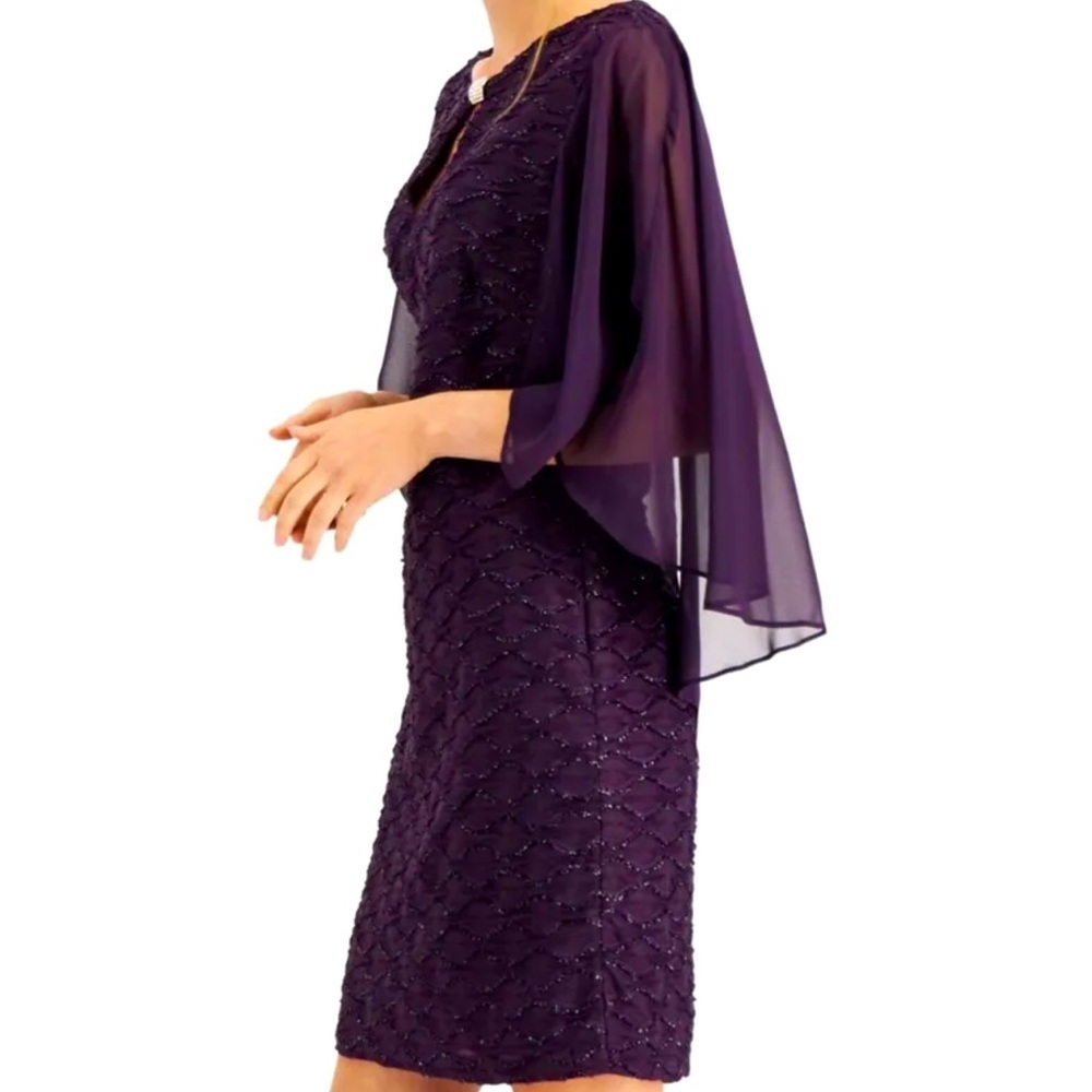 Women’s Formal Dress Size 10, 14 CONNECTED APPAREL Purple Cape-sleeve Short NWT - Picture 6 of 8